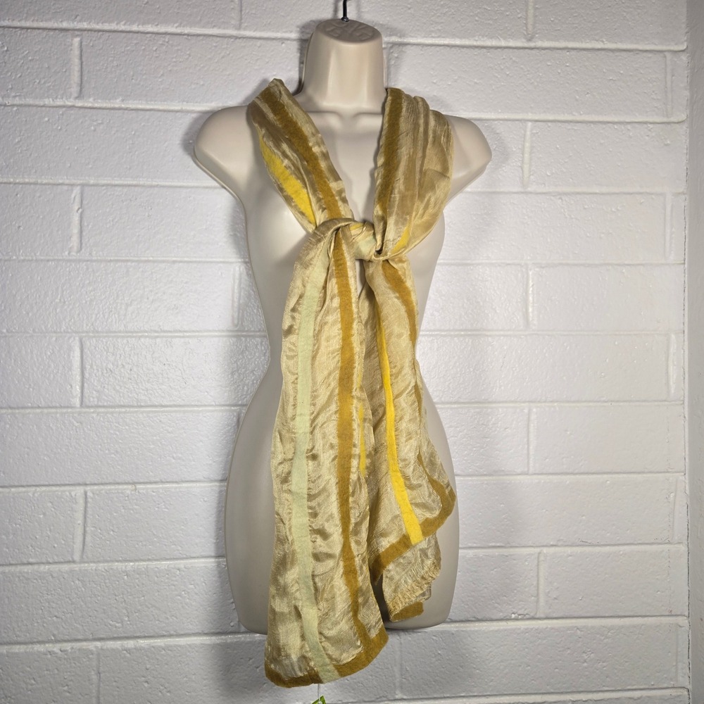 100% Merino Wool Sheer Scarf Wrap Walnut Dyed Handmade 24x74 Art‎ to Wear Artsy